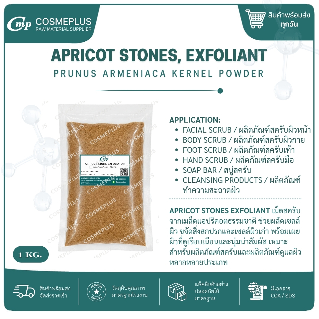 APRICOT STONE EXFOLIATOR (ผงสครับเมล็ดแอปริคอต) ผงสครับสมุนไพร วัตถุดิบสปา สบู่ ครีม ขนาด 100 กรัม