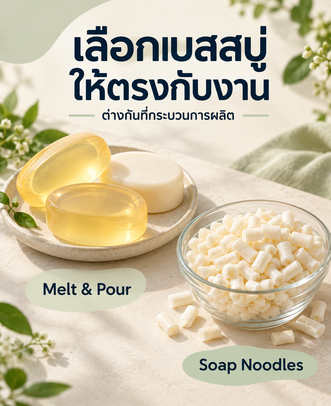 Glycerin Soap Base vs. Soap Chips – Which One is Right for You?  เลือกสบู่ให้ปัง! เปรียบเทียบเบสสบู่กลีเซอรีน vs. เบสสบู่ธรรมดา แบบชัด ๆ