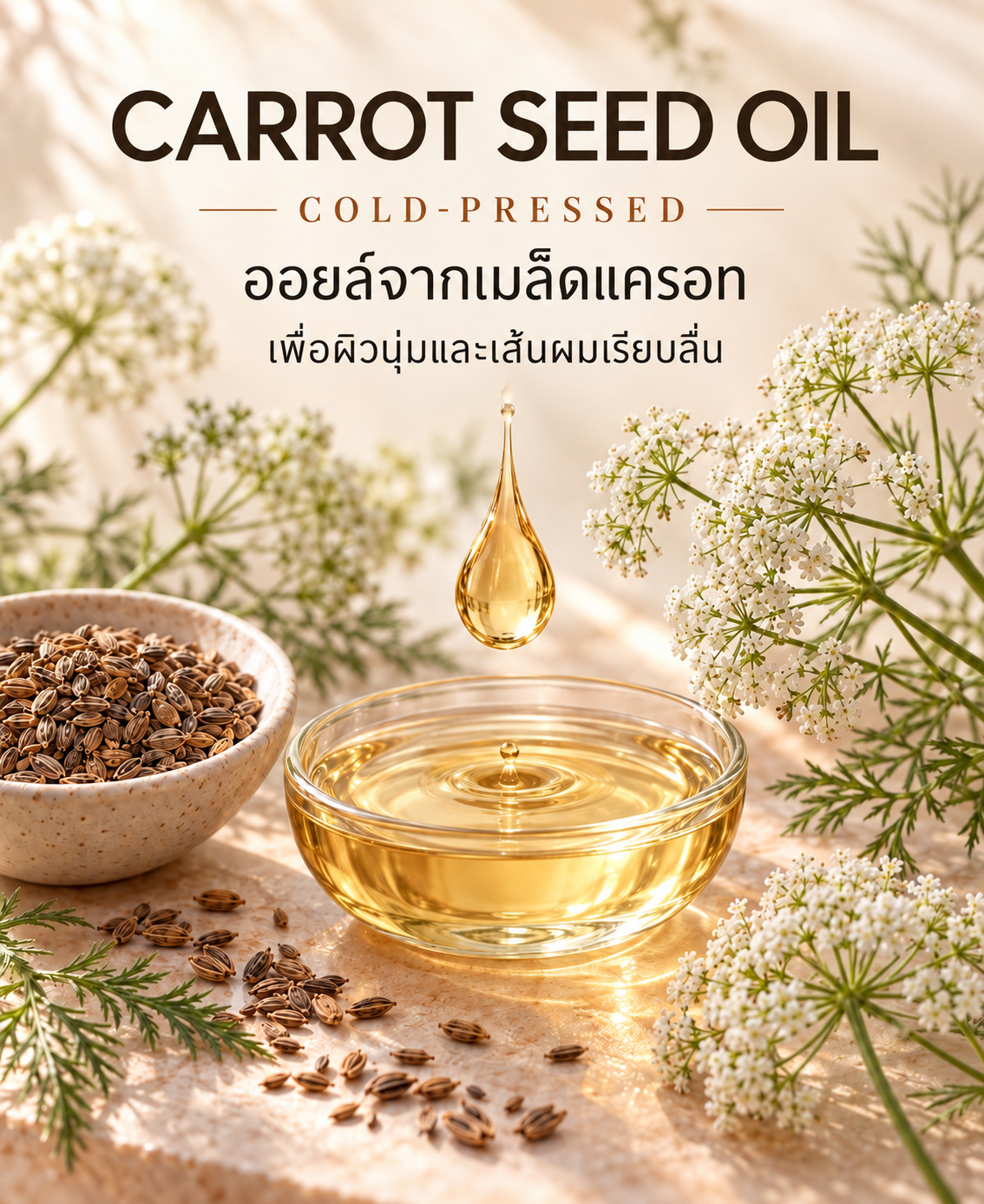 Carrot Seed Oil Cosmetic Ingredient สำหรับสูตรฟื้นฟูผิวและเส้นผม